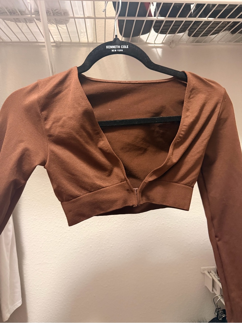 Women's Brown Cropped Wrap Top